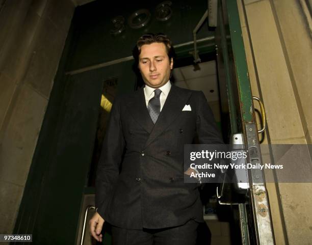 Raffaello Follieri, boyfriend of actress Anne Hathaway, walks out of Midtown North Precinct in Manhattan after a desk appearance ticket for check...