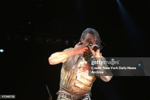 Rammstein performing during the Family Values tour at the Continental Arena.