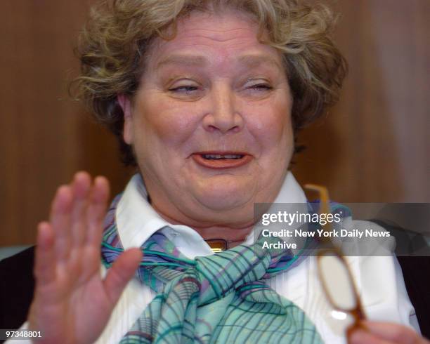 Rape victim Kathleen Ham talks at press conference in Manhattan DA Robert Morgenthau's office after conviction of Clarence Williams for a rape which...