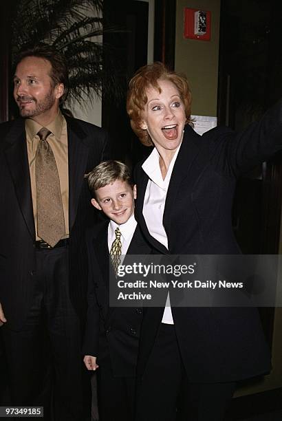 Reba McEntire is accompanied by her husband, Narvel Blackstock, and son Shelby at party following her opening night performance in the Broadway...