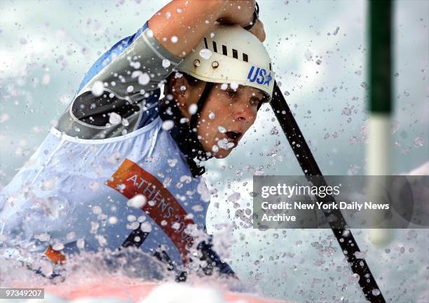 Rebecca Giddens of the United States competes in women's K1 kayak single slalom racing at the 2004 Summer Olympic Games in Athens. She finished fifth...