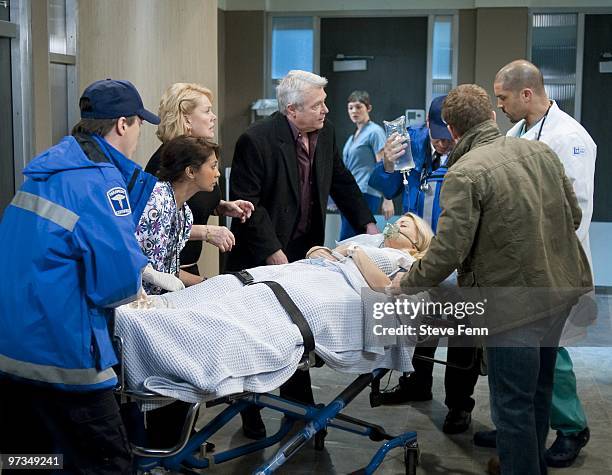 Extras, Erika Slezak , Jerry VerDorn , Bree Williamson , extra, Terrell Tilford and Mark Lawson in a scene that airs the week of February 22, 2010 on...