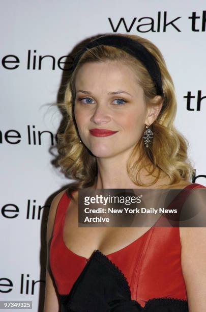 Reese Witherspoon is at the premiere of the movie "Walk the Line" at the Beacon Theater. She stars as June Carter Cash in the film.
