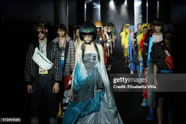 Models walk the runway at the MCM Fashion Show Spring/Summer 2019 during the 94th Pitti Immagine Uomo on June 13, 2018 in Florence, Italy.