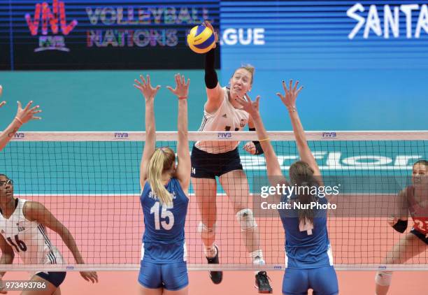 And BOJANA ZIVKOVIC of Serbia in action during FIVB Volleyball Nations League on 12 June 2018 in Santa Fe, Argentina. The U.S. Womens National Team...