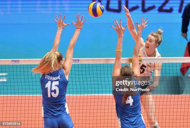 And BOJANA ZIVKOVIC of Serbia in action during FIVB Volleyball Nations League on 12 June 2018 in Santa Fe, Argentina. The U.S. Womens National Team...