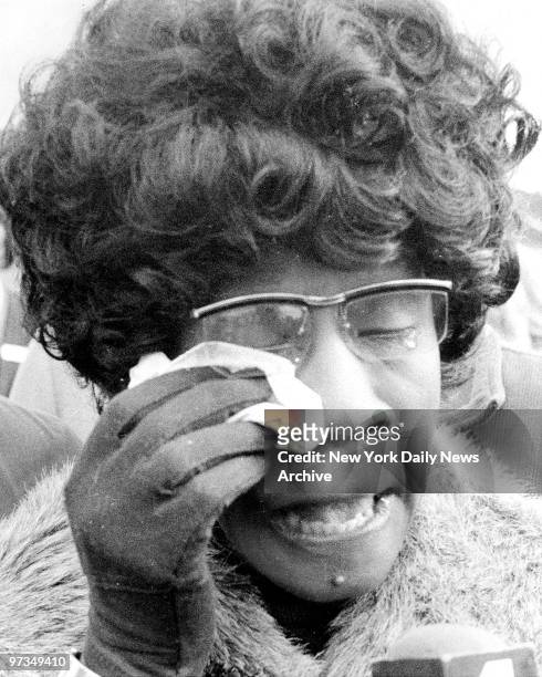 Rep. Shirley Chisholm brushes back tears as she talks at dedication for nursing home at Nostrand and DeKalb Avenues in Brooklyn. She commented on...