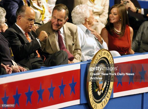 Former Mayor Rudolph Giuliani, former president George H.W. Bush, former First Lady Barbara Bush and Judith Nathan Giuliani on the third day of the...
