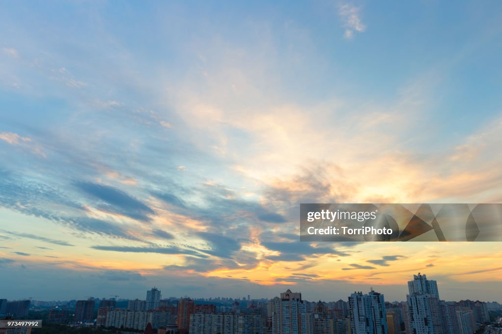 Cloud sunset sky above Kiev (Pozniaky district)