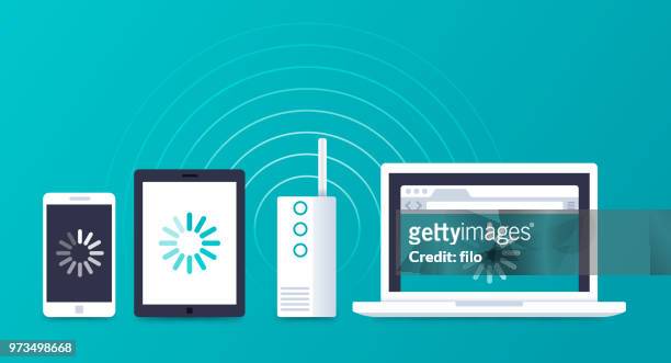 wifi devices connecting internet - wireless technology stock illustrations