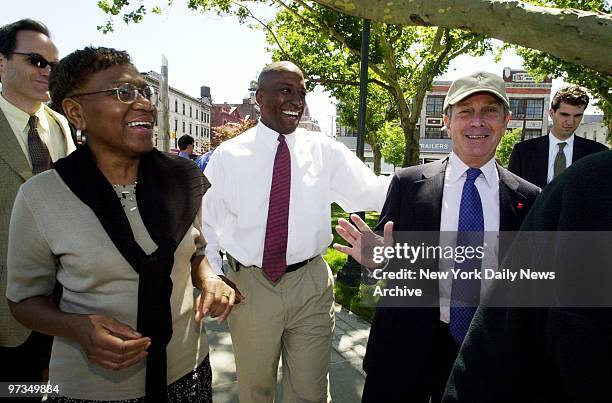 Republican mayoral hopeful Michael Bloomberg waves as he tours Hudson River Park at E. 23rd St. And 12th Ave. With Manhattan Borough President...