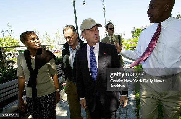 Republican mayoral hopeful Michael Bloomberg tours Hudson River Park at E. 23rd St. And 12th Ave. With Manhattan Borough President Virginia Fields,...