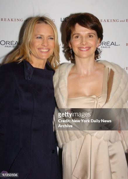 Robin Wright Penn and Juliette Binoche are at the Paris Theater for the New York premiere of the movie "Breaking and Entering." They star in the film.