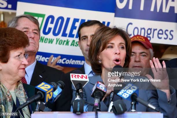 Republican state attorney general hopeful Jeanine Pirro speaks during a GOP rally outside the Westchester Republican County Committee on Mamaroneck...