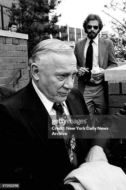 Reputed organized crime figure Aniello Dellacroce leaves FBI headquarters in New Rochelle.