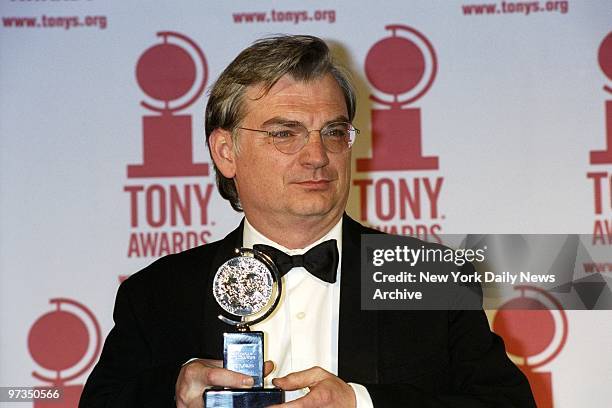 Richard Nelson holds his Tony at the 54th annual Tony Awards presentations at Radio City Music Hall. He was honored for the best book of a musical...