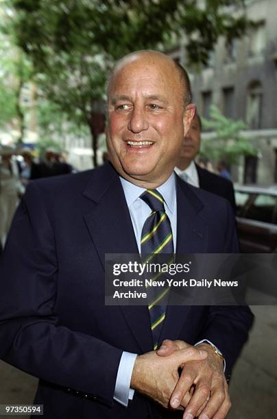 Revlon billionaire Ronald Perelman, looking a little nervous, arrives at the Fifth Ave. Synagogue for his wedding to actress Ellen Barkin.