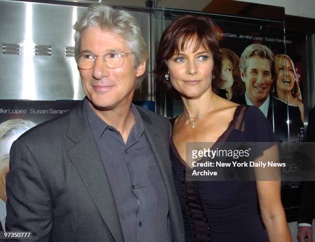 Richard Gere and wife Carey Lowell are at the Paris Theater for the premiere screening of the movie "Shall We Dance." He stars in the film.