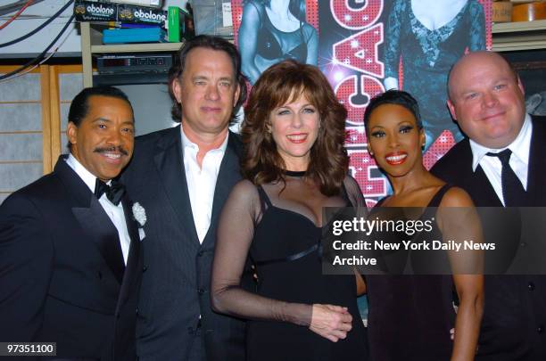 Rita Wilson is joined by husband Tom Hanks , co-stars Obba Babatunde , Brenda Baxtor and director Walter Bobbie backstage at the Ambassador Theatre...