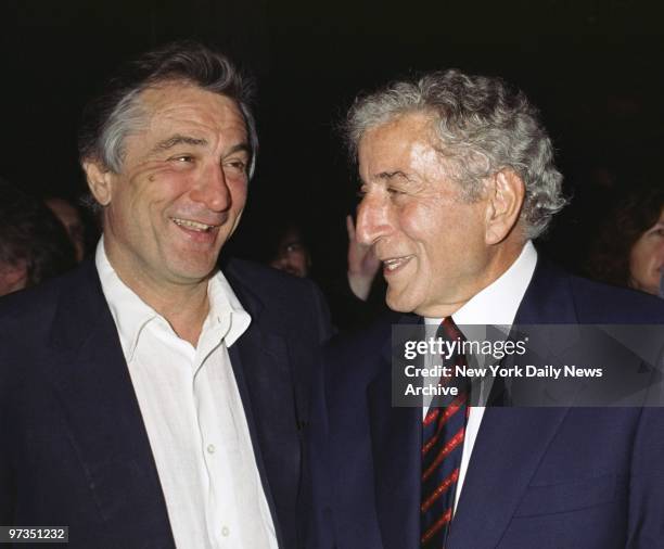 Robert De Niro greets legendary crooner Tony Bennett during Bennett's 75th birthday party at the Metropolitan Museum of Art on Fifth Ave. Bennett's...