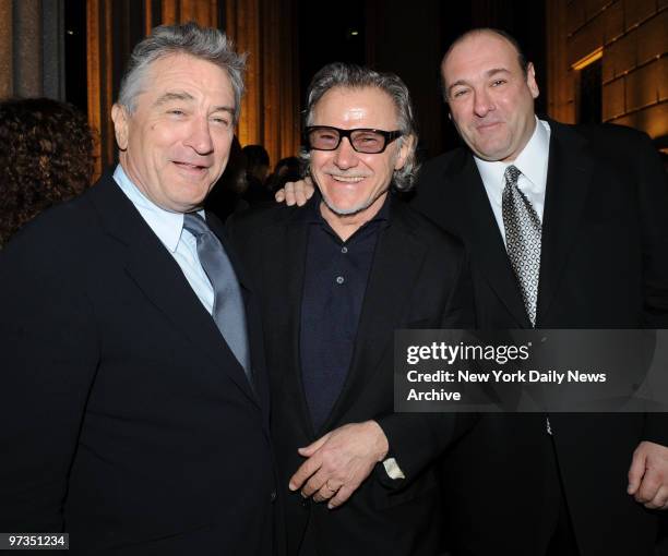 Robert De Niro , Harvey Keitel; , James Gandolfini and Chazz Palminteri get together for a photo at the vanity fair Tribeca Film Festival Party held...