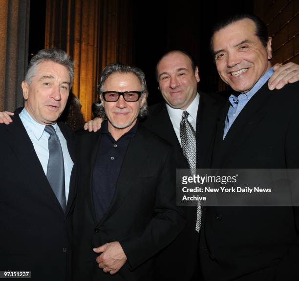 Robert De Niro , Harvey Keitel; , James Gandolfini and Chazz Palminteri get together for a photo at the vanity fair Tribeca Film Festival Party held...