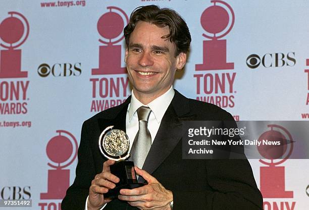 Robert Sean Leonard, winner of the Best Featured Actor in a Play award for his work in "The Invention of Love," holds his Tony Awards at the Sheraton...