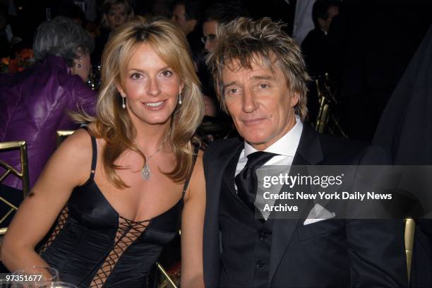 Rod Stewart and girlfriend Penny Lancaster are on hand during a pre-Grammy party in the Grand Ballroom of the Regent Wall St. Hotel. The bash...