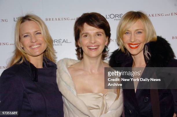 Robin Wright Penn, Juliette Binoche and Vera Farmiga are at the Paris Theater for the New York premiere of the movie "Breaking and Entering." They...