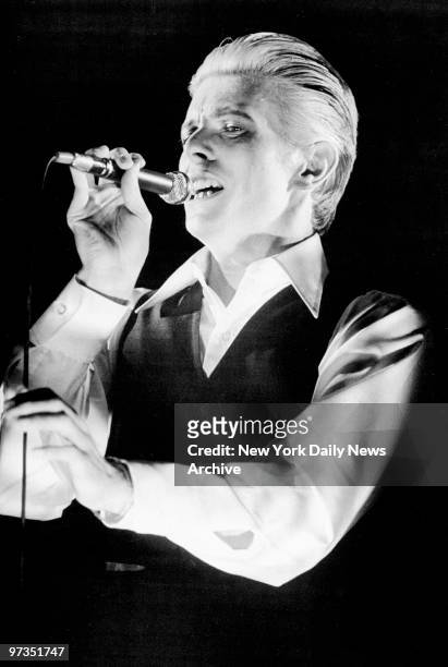 Rock singer David Bowie in concert at Madison Square Garden.