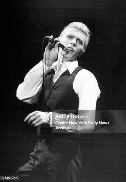 Rock singer David Bowie in concert at Madison Square Garden.