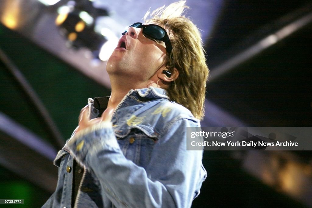Rocker Jon Bon Jovi performs at Giants Stadium during his ba