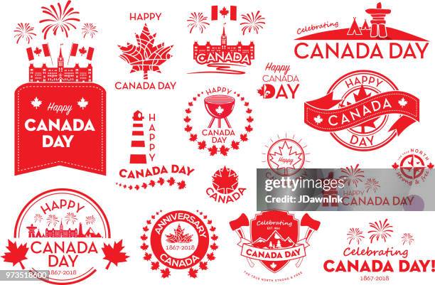 set of canada day celebration emblem design template - canada day party stock illustrations