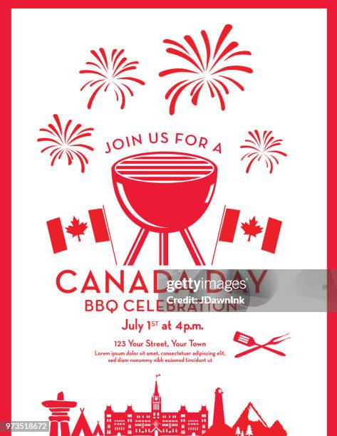 canada day barbecue party celebration design template - red lighthouse stock illustrations