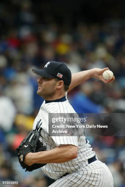 Roger Clemens, aiming to become the 21st pitcher in Major League Baseball to win 300 games, is on the mound against the Boston Red Sox at Yankee...