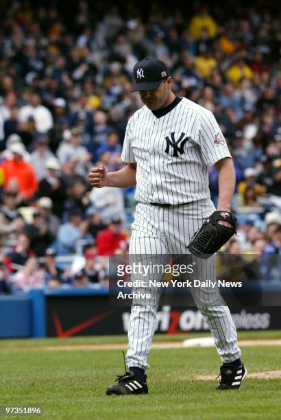 Roger Clemens, aiming to become the 21st pitcher in Major League Baseball to win 300 games, walks from the mound during game against the Boston Red...