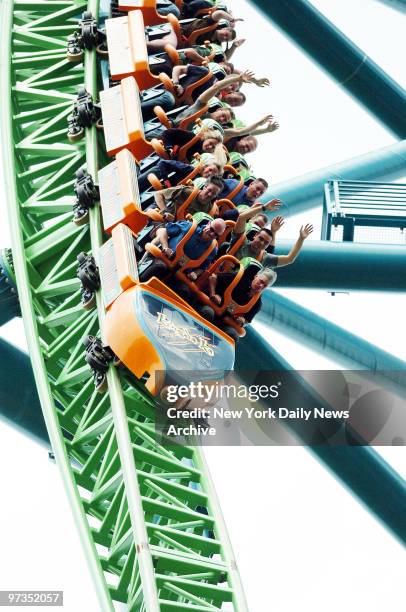 Roller coaster enthusiasts ride Kingda Ka, the world's tallest and fastest roller coaster, at Six Flags Great Adventure in Jackson, N.J.