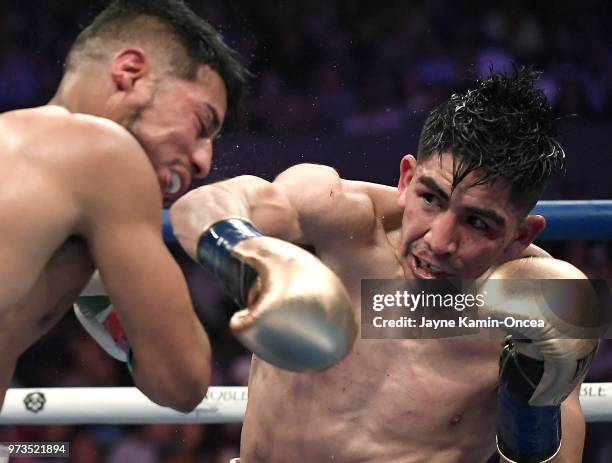 Leo Santa Cruz as he defeats Abner Mares in their WBA Featherweight Title & WBC Diamond Title fight at Staples Center on June 9, 2018 in Los Angeles,...