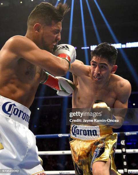 Leo Santa Cruz as he defeats Abner Mares in their WBA Featherweight Title & WBC Diamond Title fight at Staples Center on June 9, 2018 in Los Angeles,...