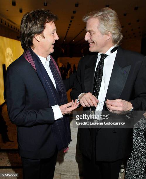 Sir Paul McCartney and Peter Martins attend the 2010 School Of American Ballet Winter Ball at the David H. Koch Theater, Lincoln Center on March 1,...