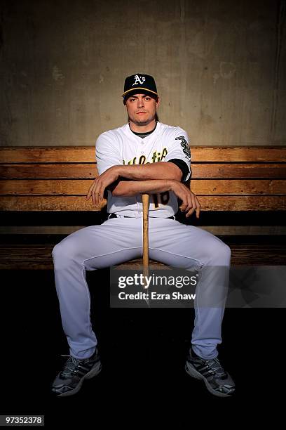 Dallas McPherson of the Oakland Athletics poses during photo media day at the Athletics spring training complex on March 1, 2010 in Phoenix, Arizona.