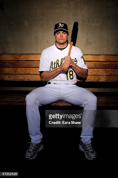 Dallas McPherson of the Oakland Athletics poses during photo media day at the Athletics spring training complex on March 1, 2010 in Phoenix, Arizona.