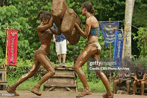 Danielle DiLorenzo and Amanda Kimmel during the immunity and reward challenge, Sumo'an Mud during the third episode of SURVIVOR: HEROES VS. VILLAINS,...