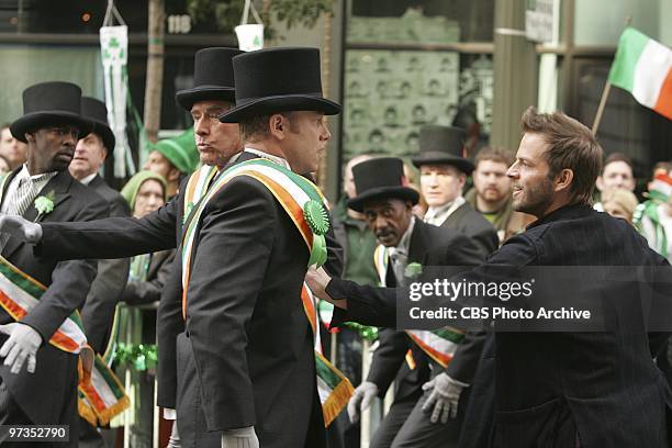 Pot of Gold" -- Guest star Ian Ziering, from left, and Danny Messer have a confrontation during the St. Patrick's Day parade on CSI:NY, scheduled to...