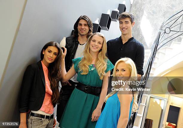 Model Giglianne Braga, musician Justin Gaston, actors Kara Killmer, Benjamin Elliott, and Amanda Phillips pose at the "If I Can Dream" house tour and...