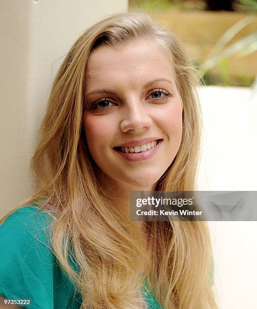 Actress Kara Killmer poses at the "If I Can Dream" house tour and cast meet and greet at a private home in the Hollywood Hills on March 1, 2010 in...