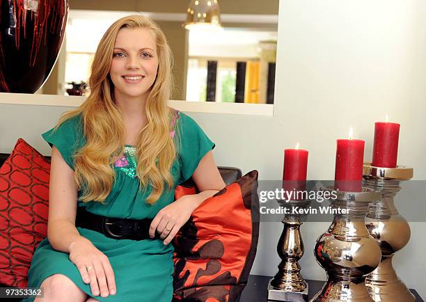 Actress Kara Killmer poses at the "If I Can Dream" house tour and cast meet and greet at a private home in the Hollywood Hills on March 1, 2010 in...