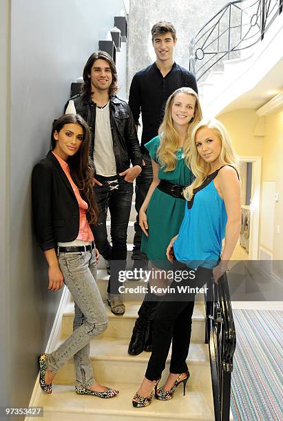 Model Giglianne Braga, musician Justin Gaston, actors Benjamin Elliott, Kara Killmer and Amanda Phillips pose at the "If I Can Dream" house tour and...