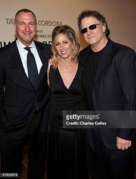 Publisher of Vanity Fair Edward Menicheschi, artist Kimberly Brooks and actor Albert Brooks attend the Kimberly Brooks' "The Stylist Project"...
