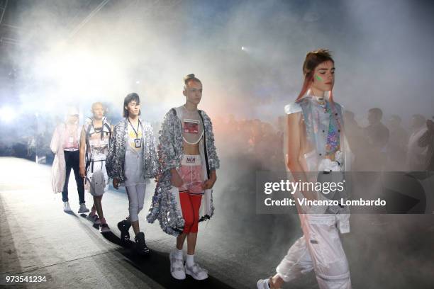 Models walk the runway at the MCM Fashion Show Spring/Summer 2019 during the 94th Pitti Immagine Uomo on June 13, 2018 in Florence, Italy.